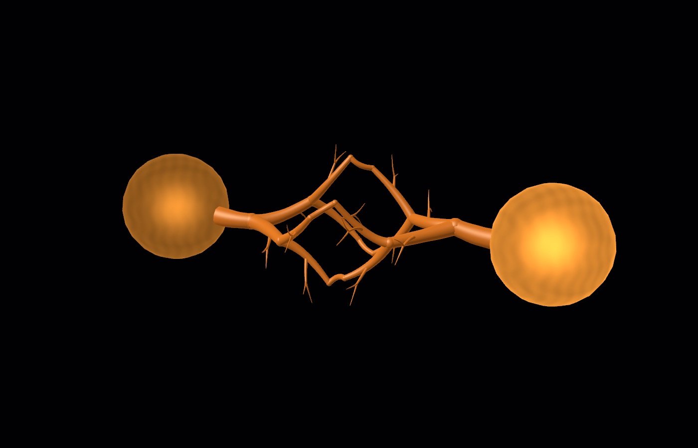 Two gold neurons joined by branching dendrites
